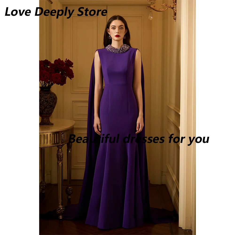 Exquisite Purple Evening Dress Customized Sleeveless Higfh Neck Crystal Mermaid Floor Length Wedding Party Gown Prom Dresses