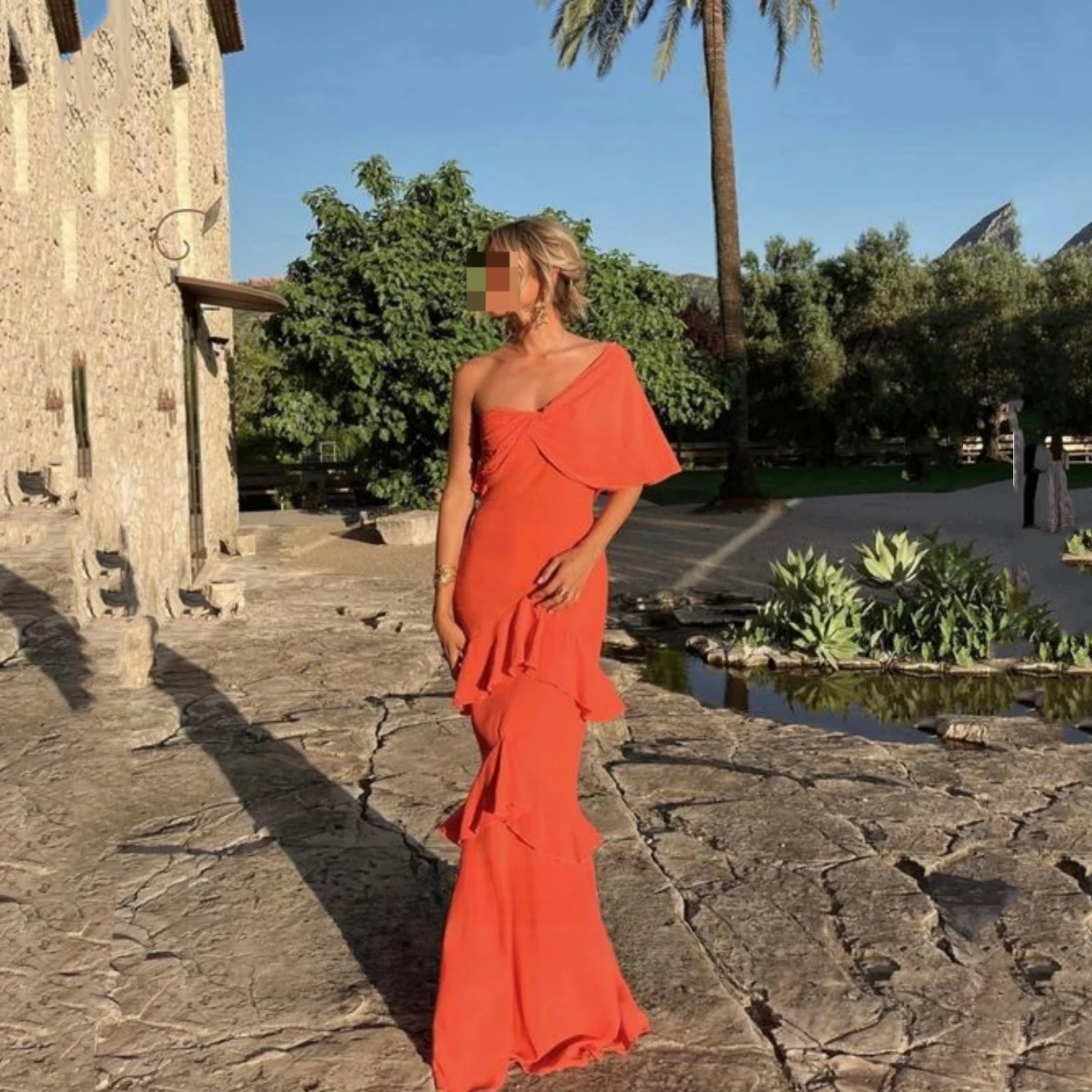 Bridesmaid Elegant Party Dresses for Women Luxury Evening Dresses customized One Shoulder Sleeve Gala Dress Woman Mermaid Prom
