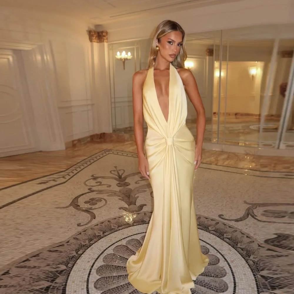 Customized Sexy Deep-V Neck Vestidos Para Bodas Mujer Invitada Dress For Women Sexy Elegant Prom Robes De Soirée Evening Dress