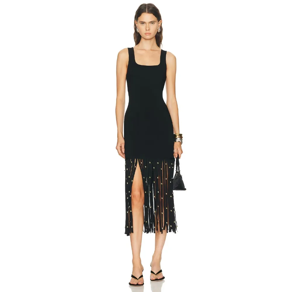 Customized Beaded Tassel Evening Dresses Fashion Dressy Classic Party Dress Black Modern Midi Prom Cocktail Gown for Women 2026