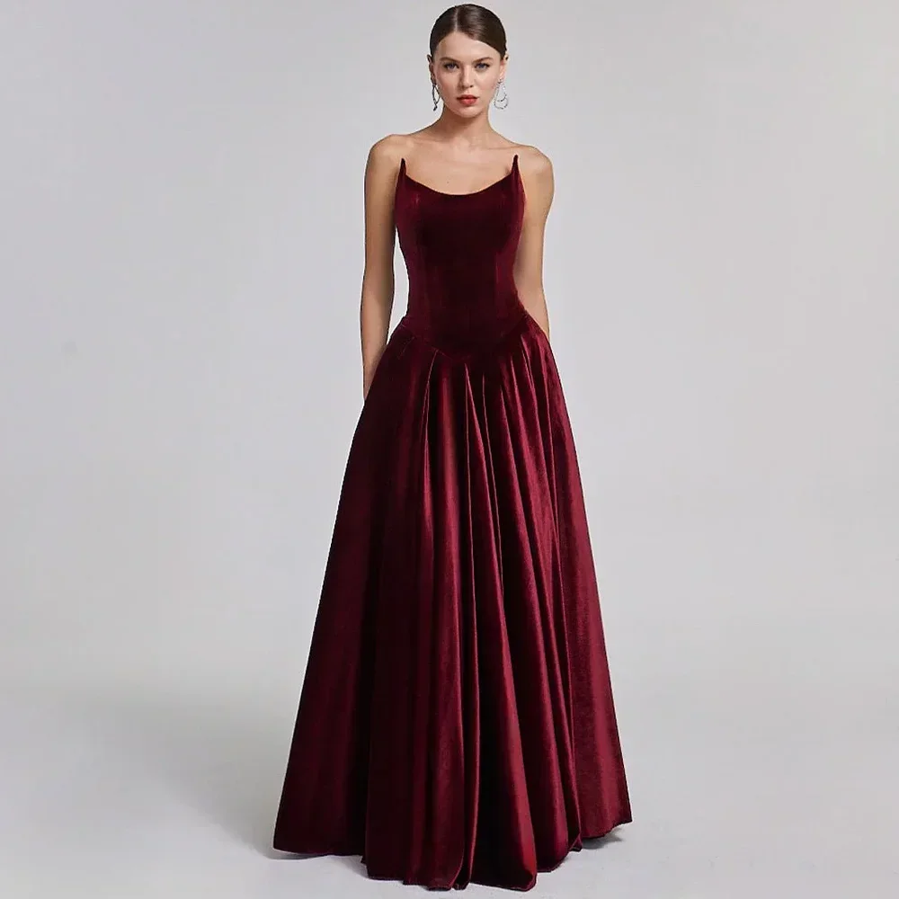 Customized A-Line Evening Dresses Burgundy Strapless Velvet Night Dress Formal Cocktail High Quality Prom Party Gowns for Women
