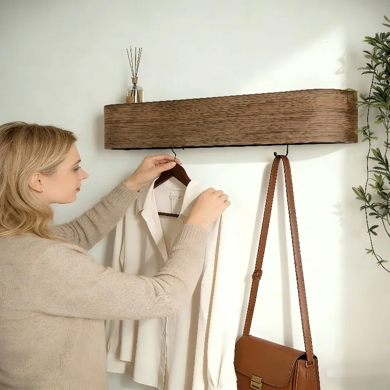 Walnut Wall Hanger With Hoo, Entrance Clothes Hanger, Wall Coat Hook,Veneer Hanger, Wall Hanger Clothing Rack Stand Garment Rack