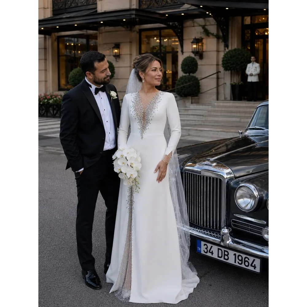 Customized Beaded Wedding Dresses Shinny Crystal Luxury Party Dress Long Modern Elegant Prom Gowns for Women 2026 Bespoke