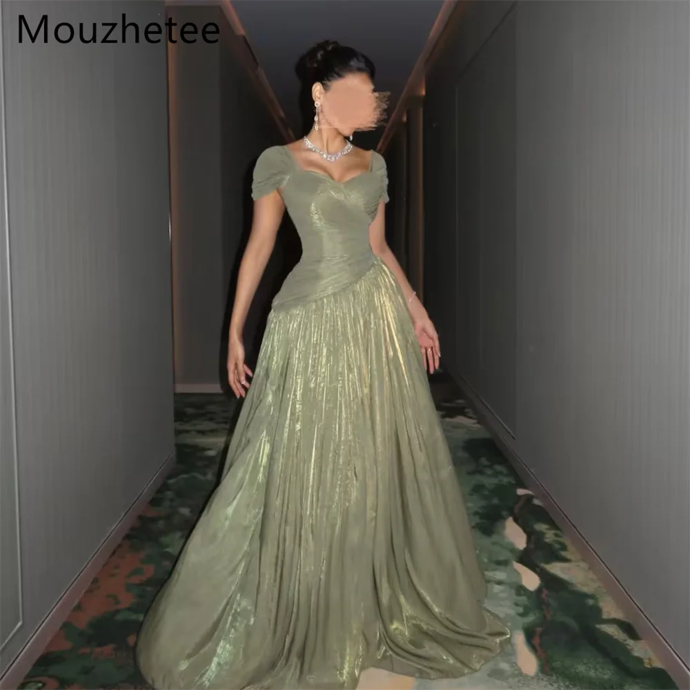 Mouzhetee Shiny A-Line Off The Shoulder Pleat Evening Dresses Formal Party Gowns for Women Simple Prom Gown Customized 2026