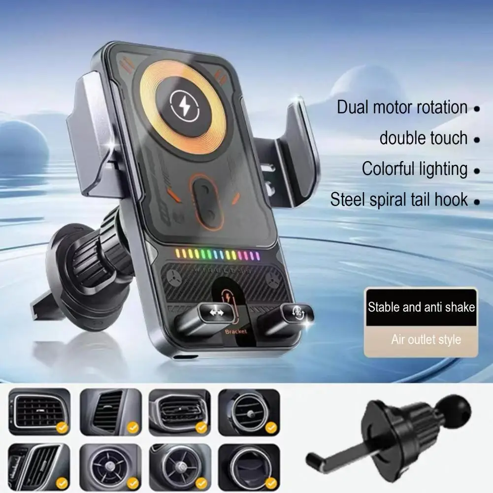Smart Car Phone Mount 15W Wireless Car Charger Hands Free Car Phone Holder Easy Air Vent Installation Smartphone Mount