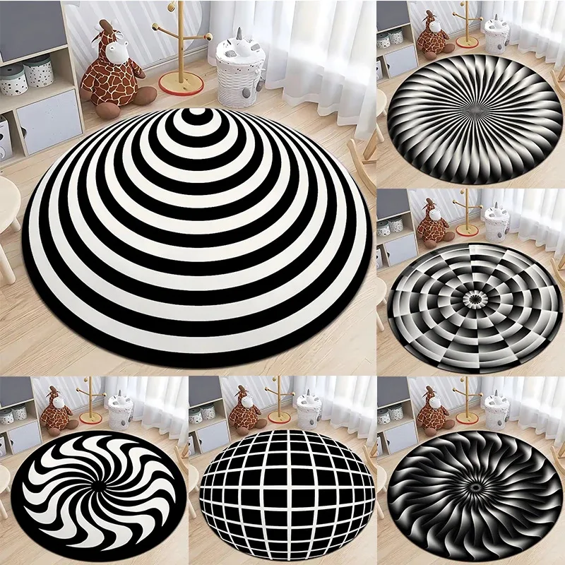 VIKAMA 3D Vortex Optical Illusion Circular Carpet Soft Non-Slip Living Room Area Carpet Bedroom Office Floor Mat Home Decoration