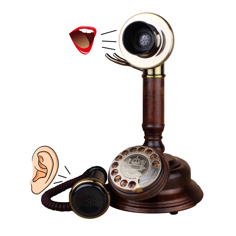 European Antique Landine Fixed Telephone Classical Rotary Dial Vintage Phone Made of Wood Home Office Hotel Bar Table Bedroom