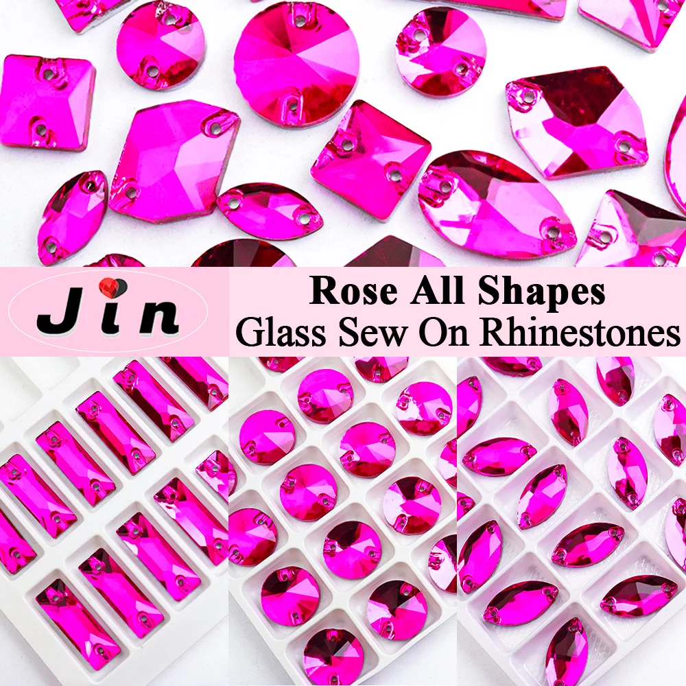 Jin Rose Glass Sew On Rhinestones Crystals Mix Shape Glitter Diamond Non Hotfix Sewing Stones for Garment Clothes Accessories