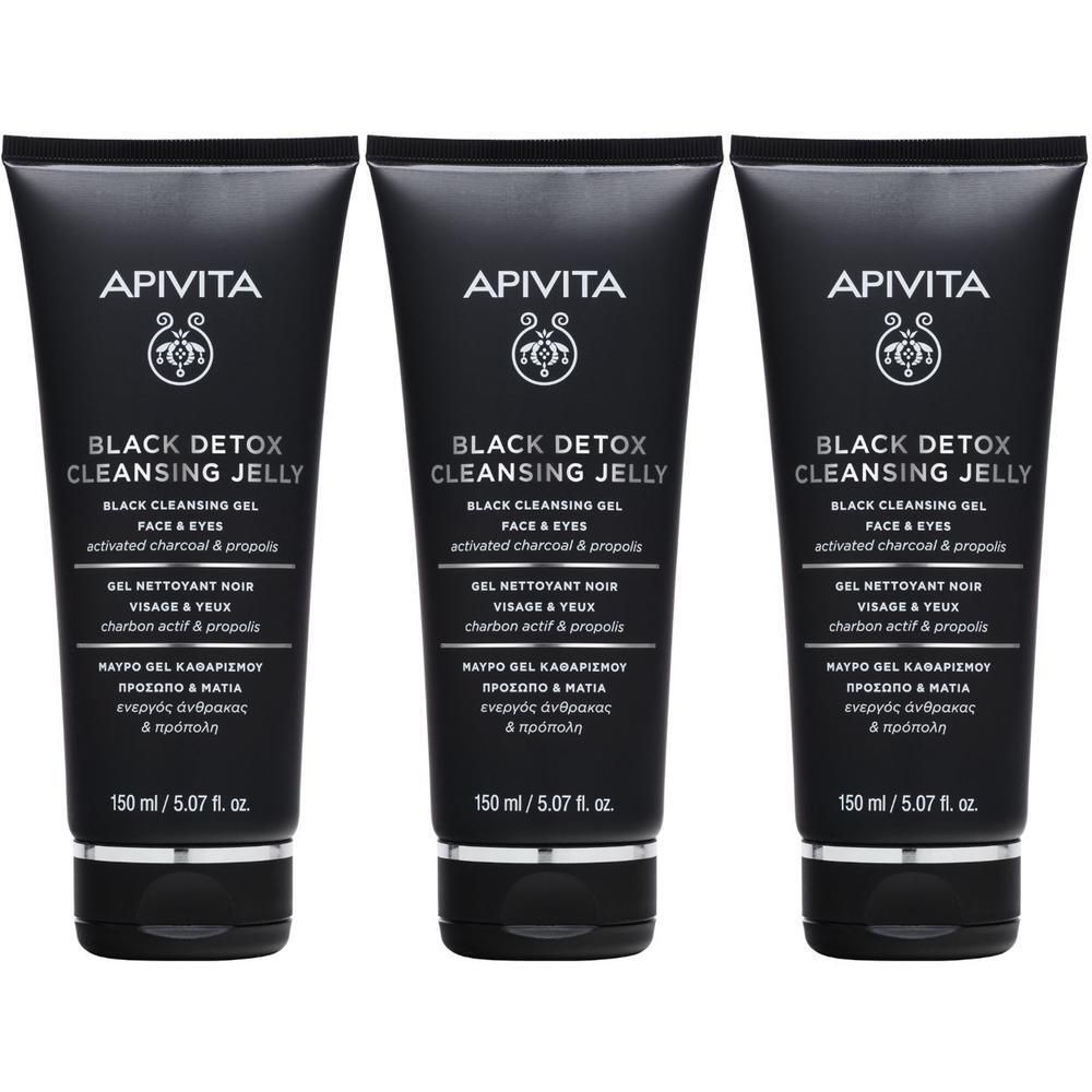 Apivita Black Detox Gel Detergente Nero viso, occhi e labbra struccant