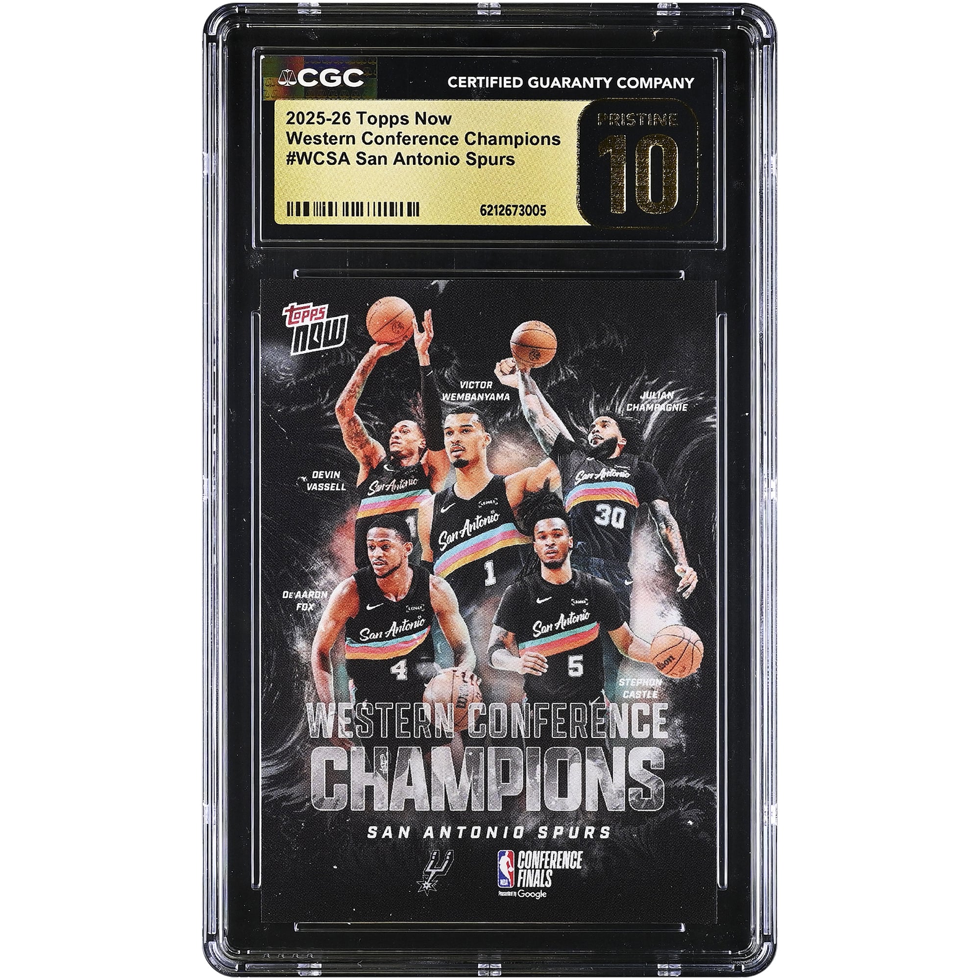 San Antonio Spurs 2025-26 Topps Now Western Conference Champions #WCSA CGC Authenticated PRISTINE 10 Card