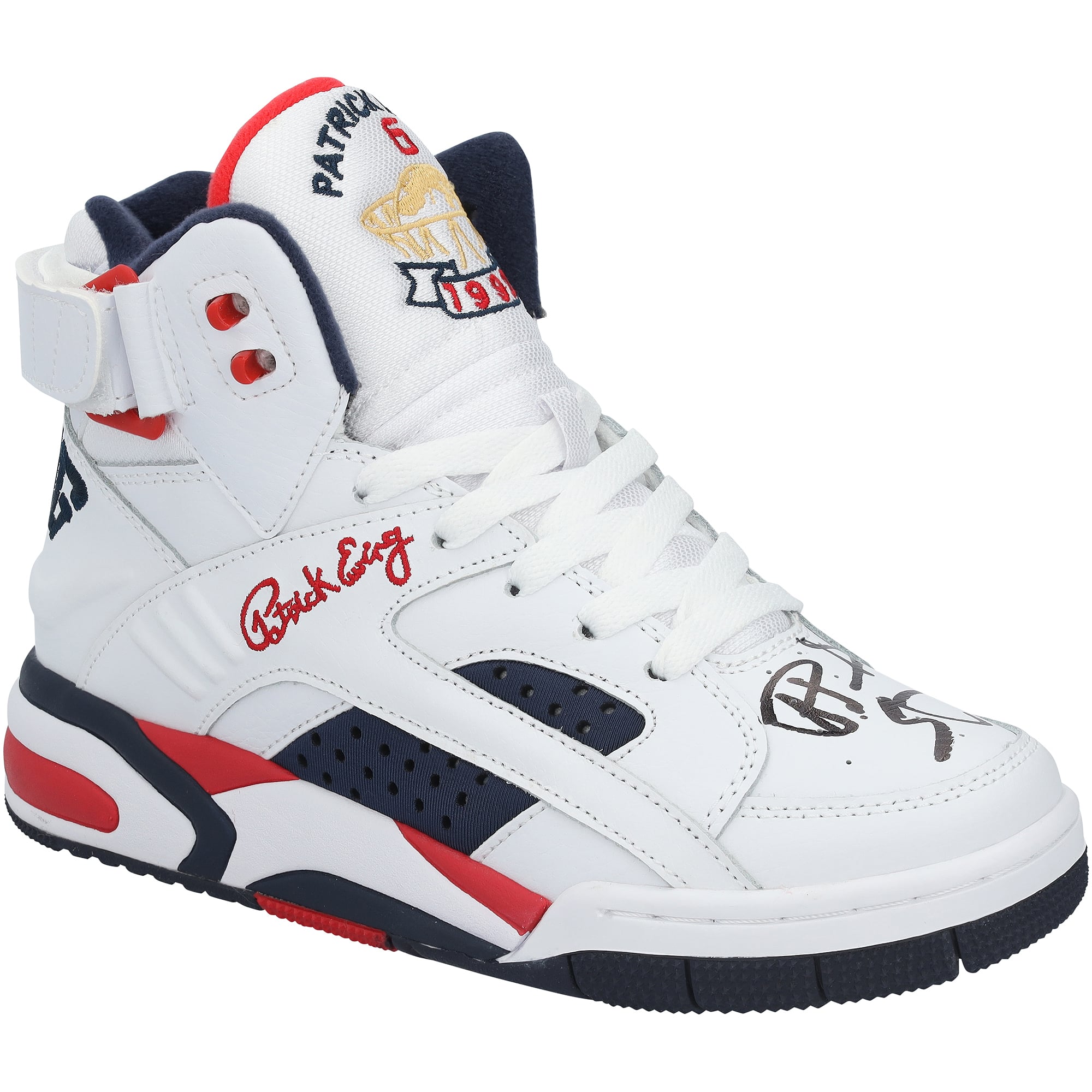 Patrick Ewing New York Knicks signierter OG USA Schuh in Weiß/Marineblau/Rot - RECHTS