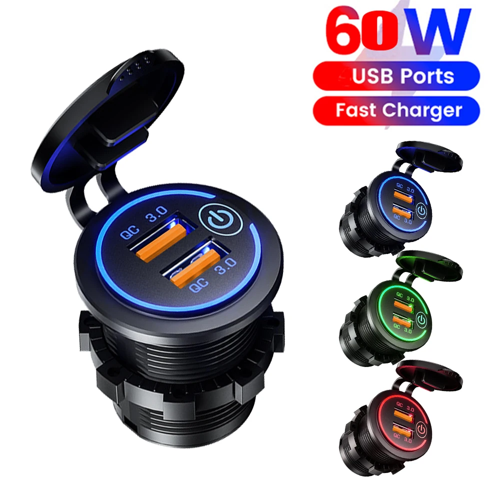 12/24V Dual QC 3,0 Auto Ladegerät Buchse Steckdose Wasserdicht für Auto Motorrad Boot Schnelle Lade Buchse Adapter