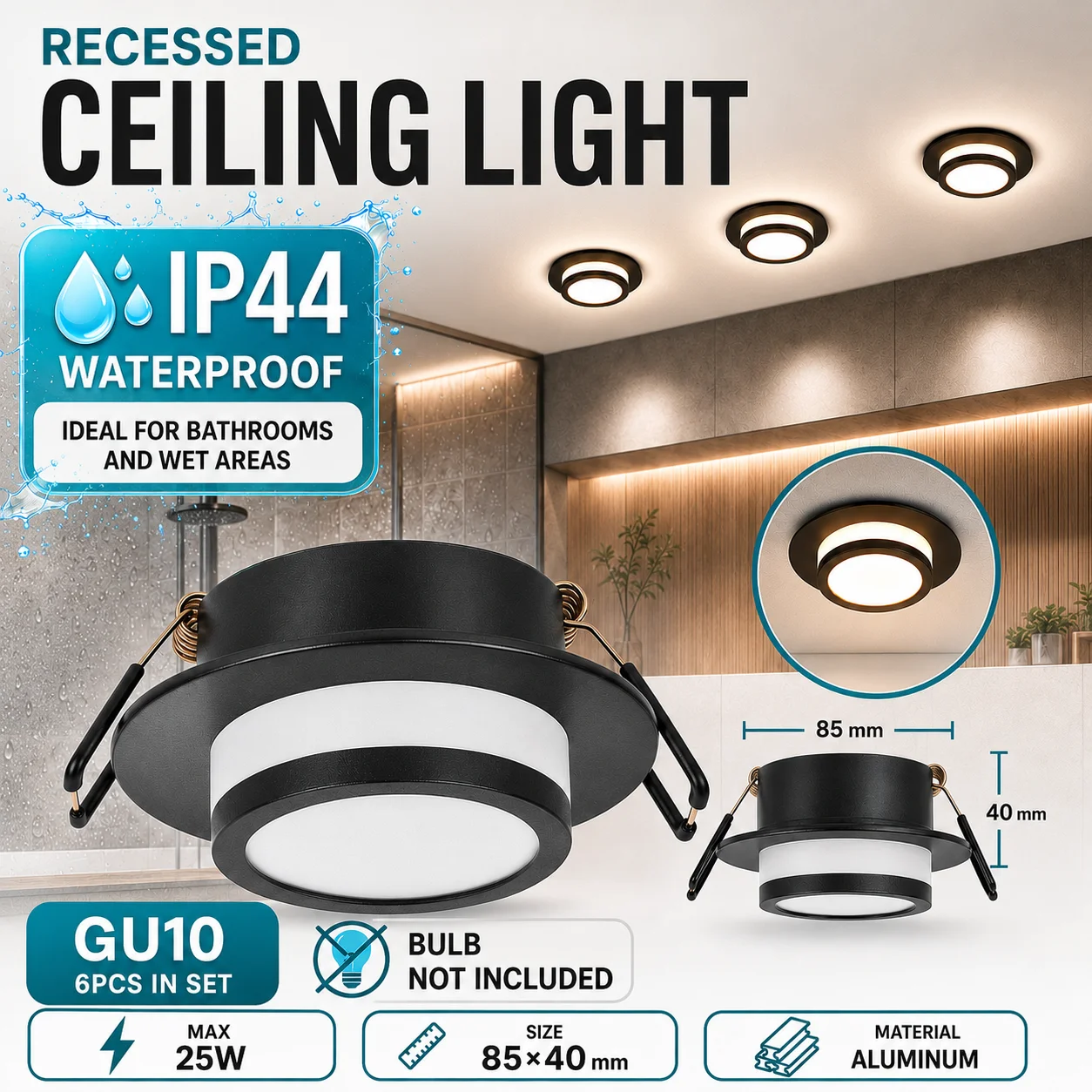 Einbau-Downlight LED-Deckenleuchte mit austauschbarer GU10-Glühbirne, Aluminium-Spotlight für Zuhause, Balkon, Flur, LED-Deckenlampe