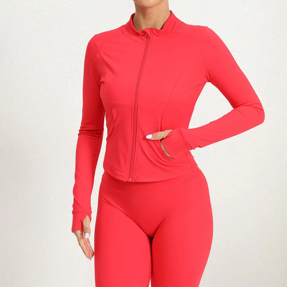 Veste de Yoga élastique à manches longues pour femmes, veste de sport de course en plein air, fermeture éclair, veste de sport adhésive, vêtements de sport pour femmes
