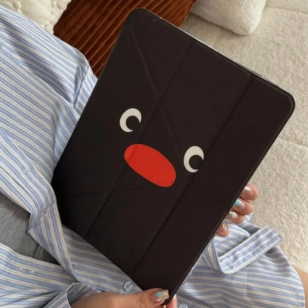 Étui Y-Fold avec illustration de pingouin pour iPad Air 11, iPad 10e/11e génération A16, iPad Pro 9e génération, iPad Pro 11, iPad 4/5 10.9 pouces, iPad Pro 12.9 M2 M3 M4, Mini, avec support pour stylet