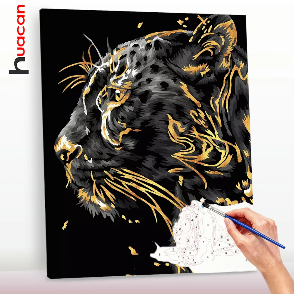 Peinture par numéros Huacan sur toile, kits de bricolage, peinture de léopard animal, coloriage par numéros, décoration intérieure, cadeau, kit de bricolage pour adultes ﻿