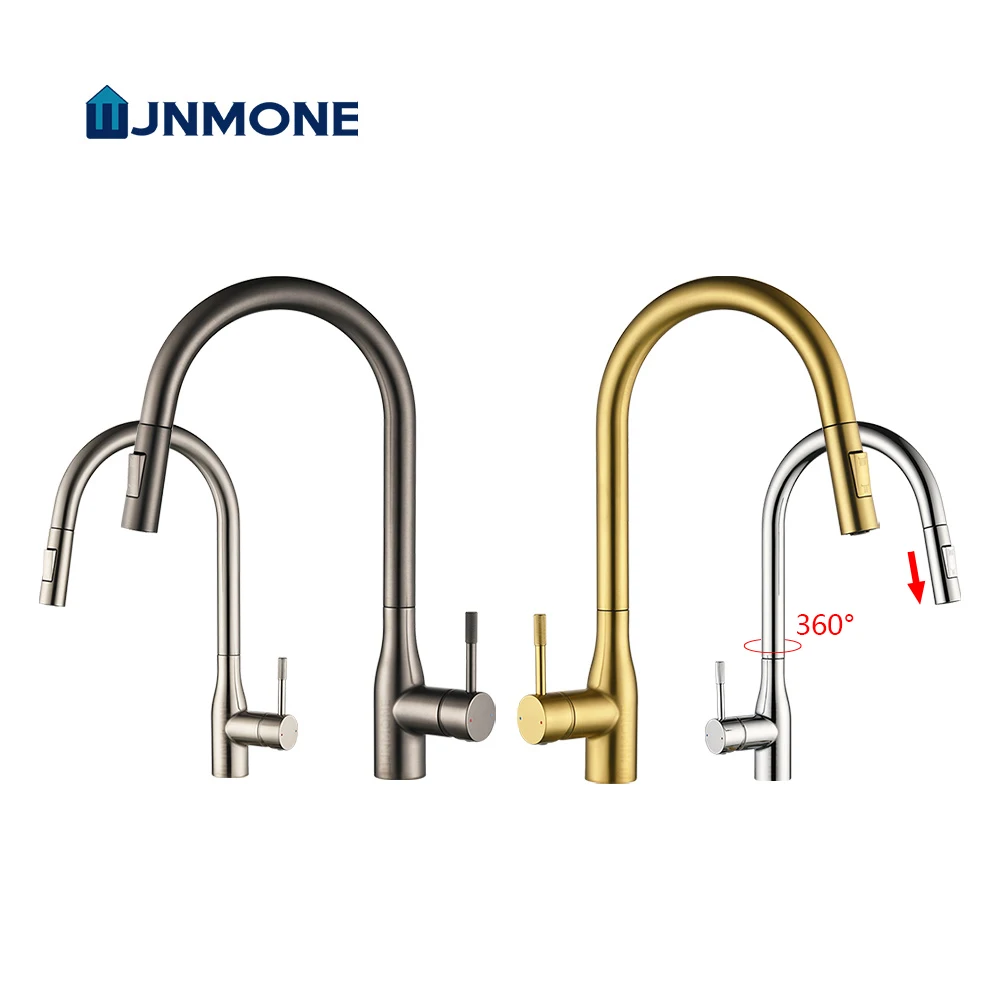 Robinet de cuisine moderne extractible, 2 modèles, pulvérisateur à jet, robinets de cuisine à montage sur plan, bec pivotant, mélangeur d'eau chaude et froide Or brossé mitigeur cuisine robinet cuisine