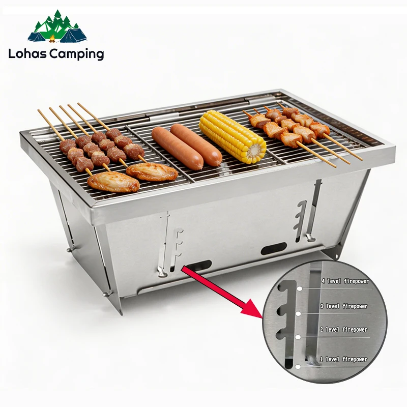 Grill IGT, grill BBQ, grill en acier inoxydable 304, grill de barbecue, grill portable IGT, grill pliant, poêle à bois de chauffage, poêle de camping de barbecue, poêle à feu, grill de barbecue réglable