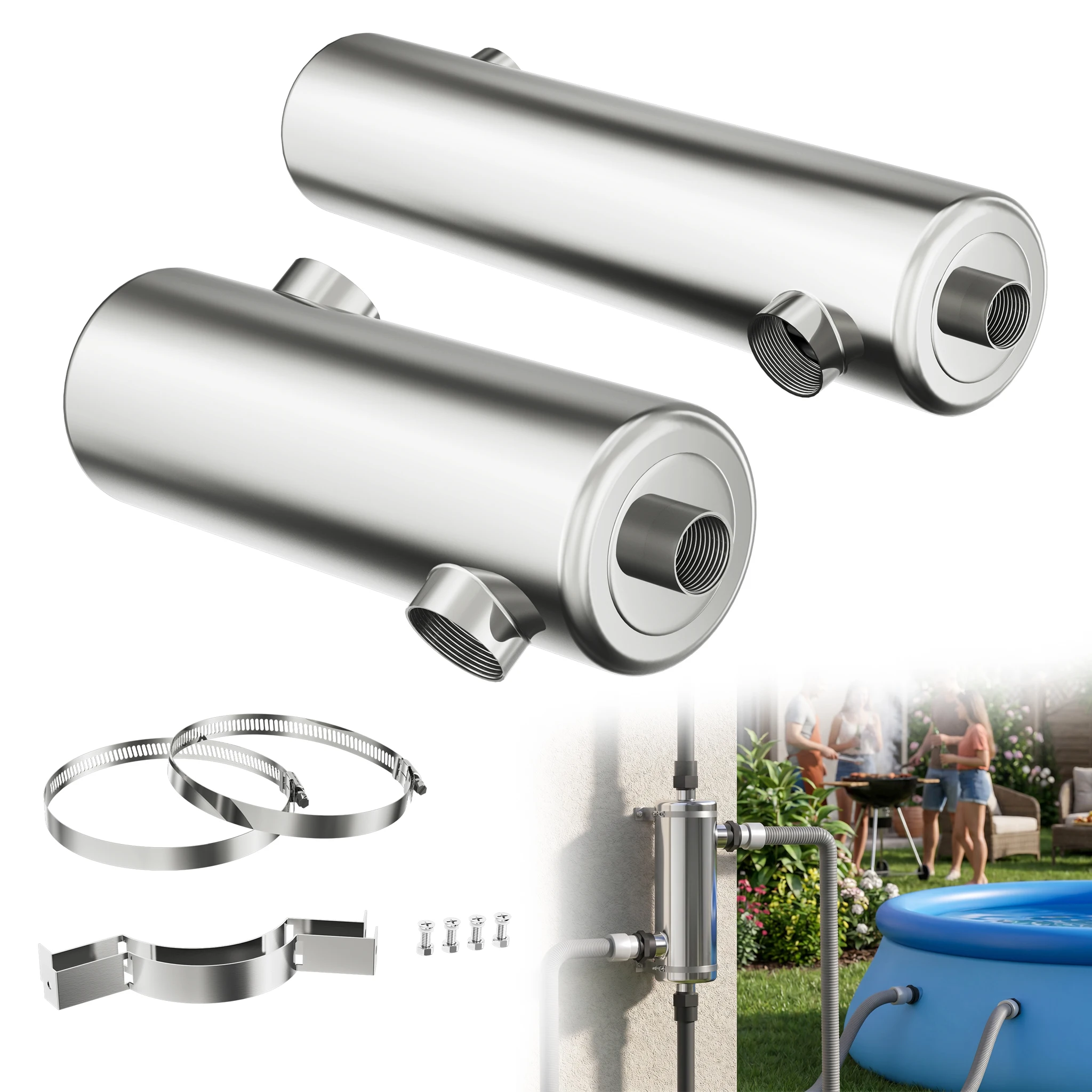 Échangeur de chaleur pour piscine en acier inoxydable 40KW/60KW, échangeur de chaleur contre-courant pour le chauffage des piscines, adapté aux eaux de piscine chlorées, sans électricité, pour piscines, spas et bains à remous