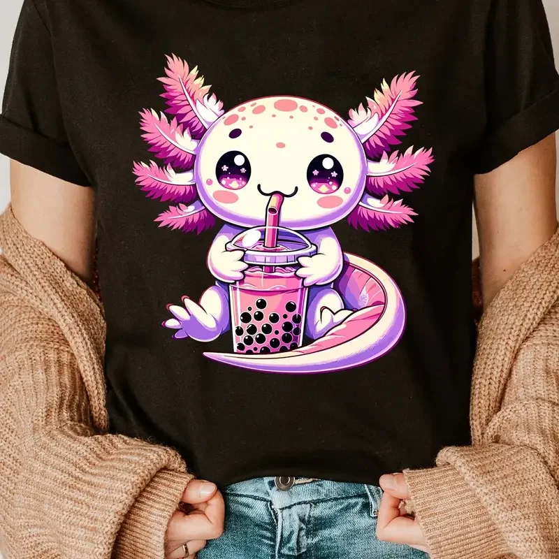 Axolotl imprimé col rond T-shirt à manches courtes haut décontracté été vêtements pour femmes imprimer vêtements femmes Harajuku graphique vêtements