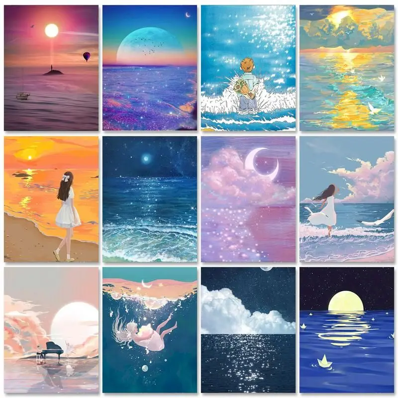 Gatyztoire bricolage peinture par numéros Kit de peinture ciel et mer peinture décors adultes artisanat bricolage cadeau toile peinture coloriage par numéros