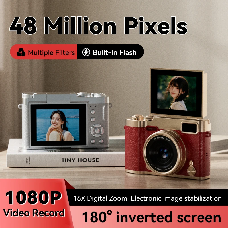 Appareil photo numérique CCD à écran rabattable 4K Ultra HD, zoom 16x, caméra de vlogging 1080P, appareil photo numérique compact portable pour étudiants et voyages