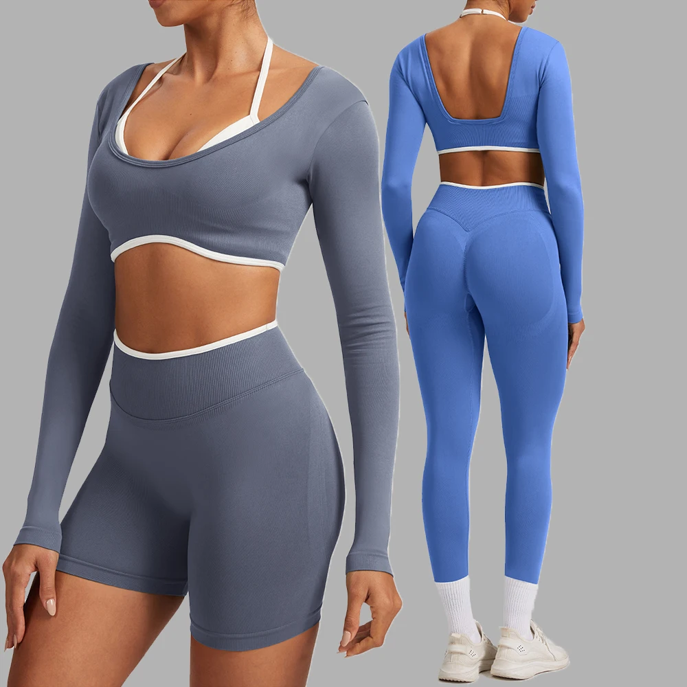 Vêtements de sport 2 pièces ensemble de Yoga sans couture costume de Fitness de gymnastique femmes survêtements de Yoga vêtements de sport d'entraînement haut court costume de Leggings de sport