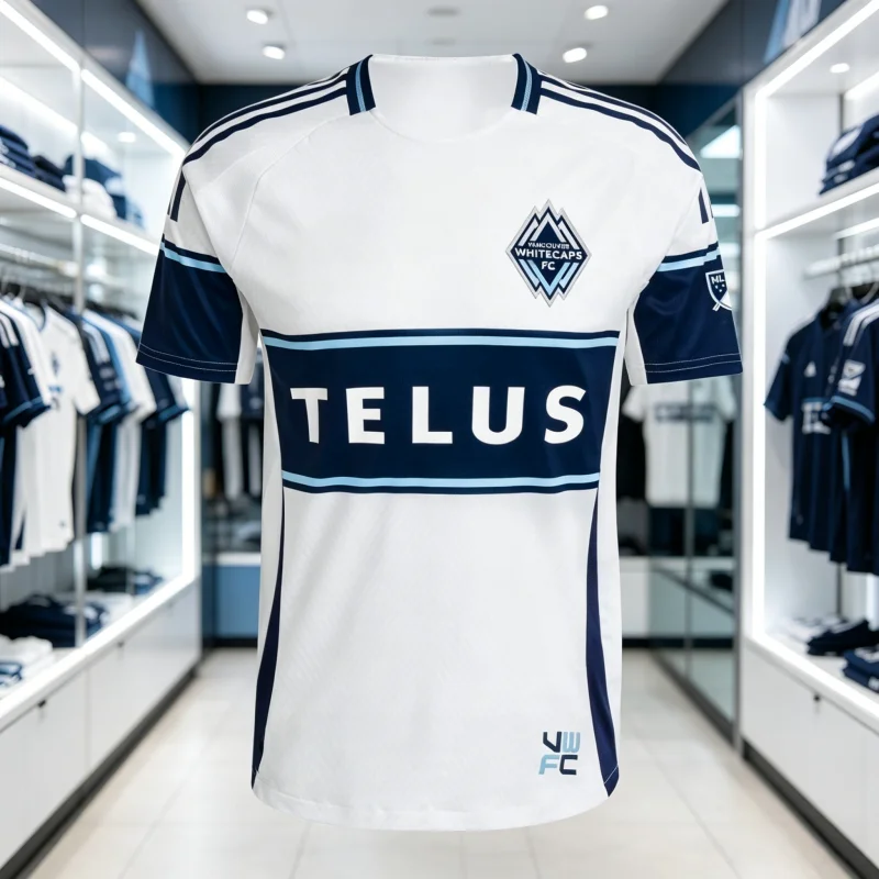 Maillot de football domicile 2026 des Vancouver Whitecaps FC, version fan pour toute la famille, MLS, blanc, bleu marine, rayures bleu clair