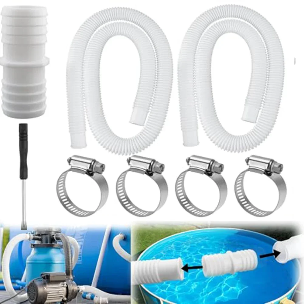 Tuyau de piscine 1.5M/1M, tuyau de piscine de 32 Mm, tuyau de piscine de 32 Mm pour pompes de piscine, connecteur de tuyau avec clip de sécurité en acier inoxydable
