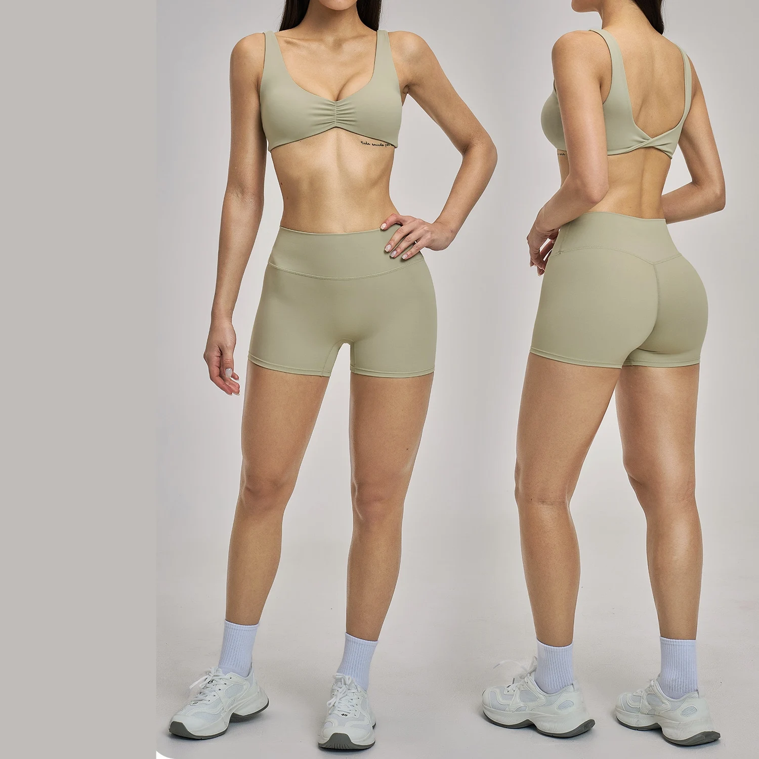 Ensemble de yoga sexy Ningyu 2 pièces pour femmes, ensemble de sport pour la salle de sport, ensemble de survêtement à séchage rapide pour femmes, short de course, tenue de sport, vêtements de yoga