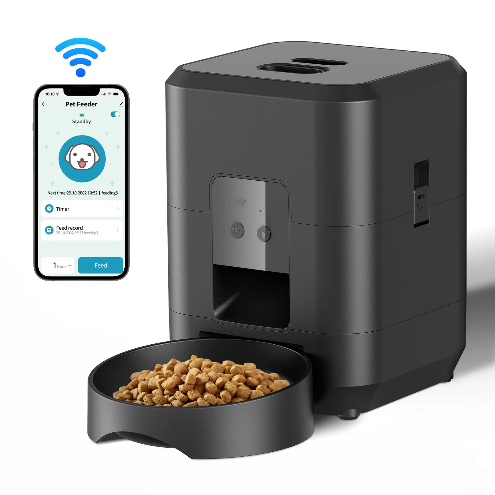 Distributeur de nourriture pour animaux de compagnie, distributeur automatique de nourriture pour chats contrôlé par application, distributeur de nourriture sèche, adapté aux animaux de compagnie de petite et moyenne taille.