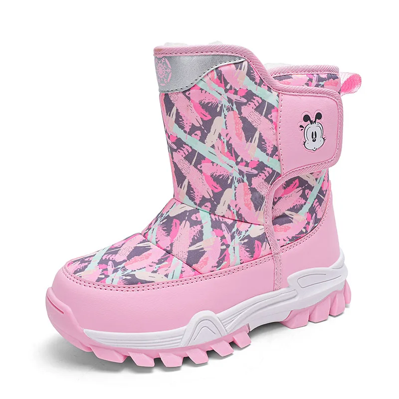 Bottes de neige imperméables pour grands garçons, chaussures en fourrure chaudes pour enfants, chaussures en peluche pour enfants, chaussures non ald camomon, hiver, taille 28-38 #