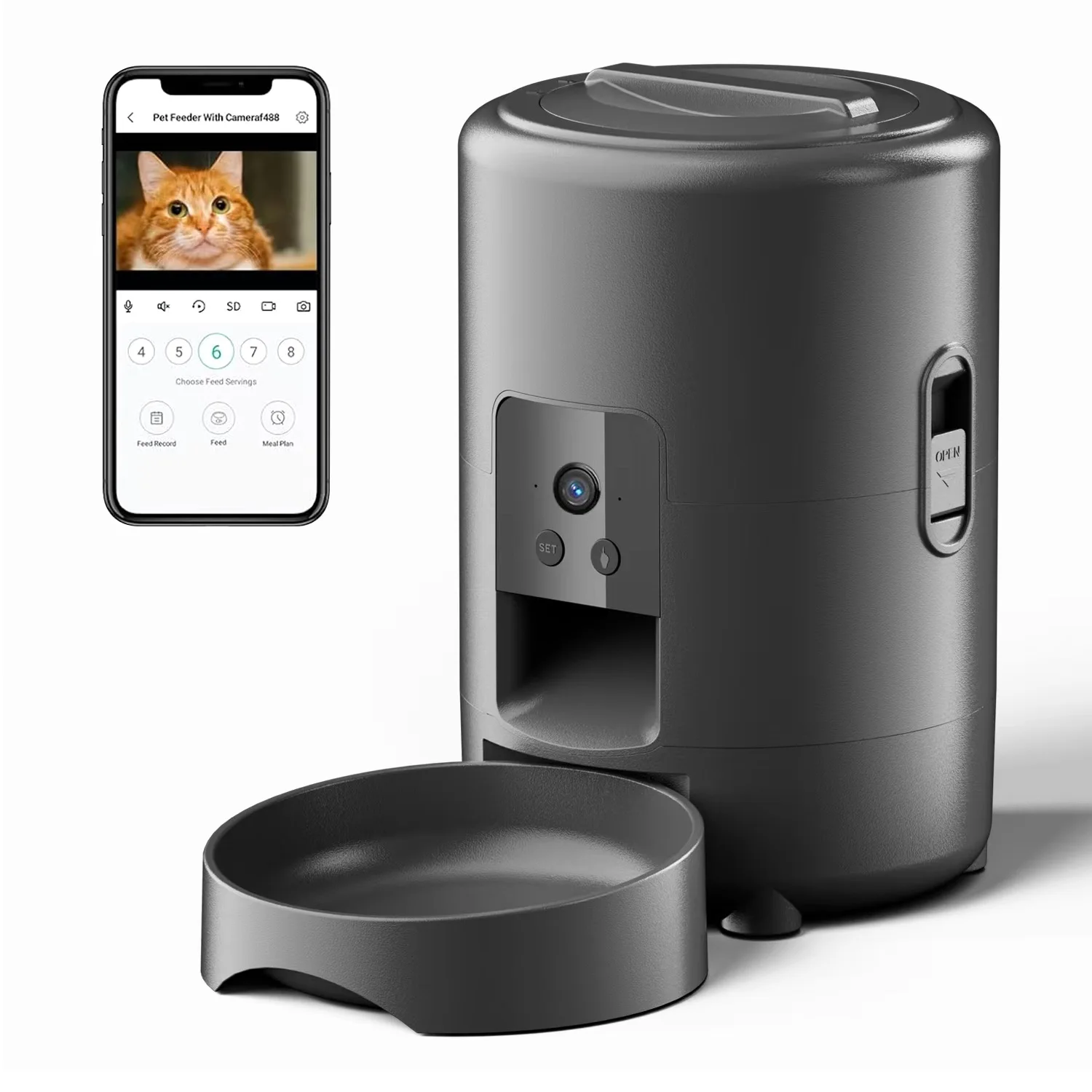 Distributeur automatique de nourriture pour animaux de compagnie avec caméra WiFi, bouton poussoir, USB, distributeur intelligent pour chats, distributeur de nourriture lente pour chiens avec minuterie, distributeur de nourriture vidéo pour animaux...