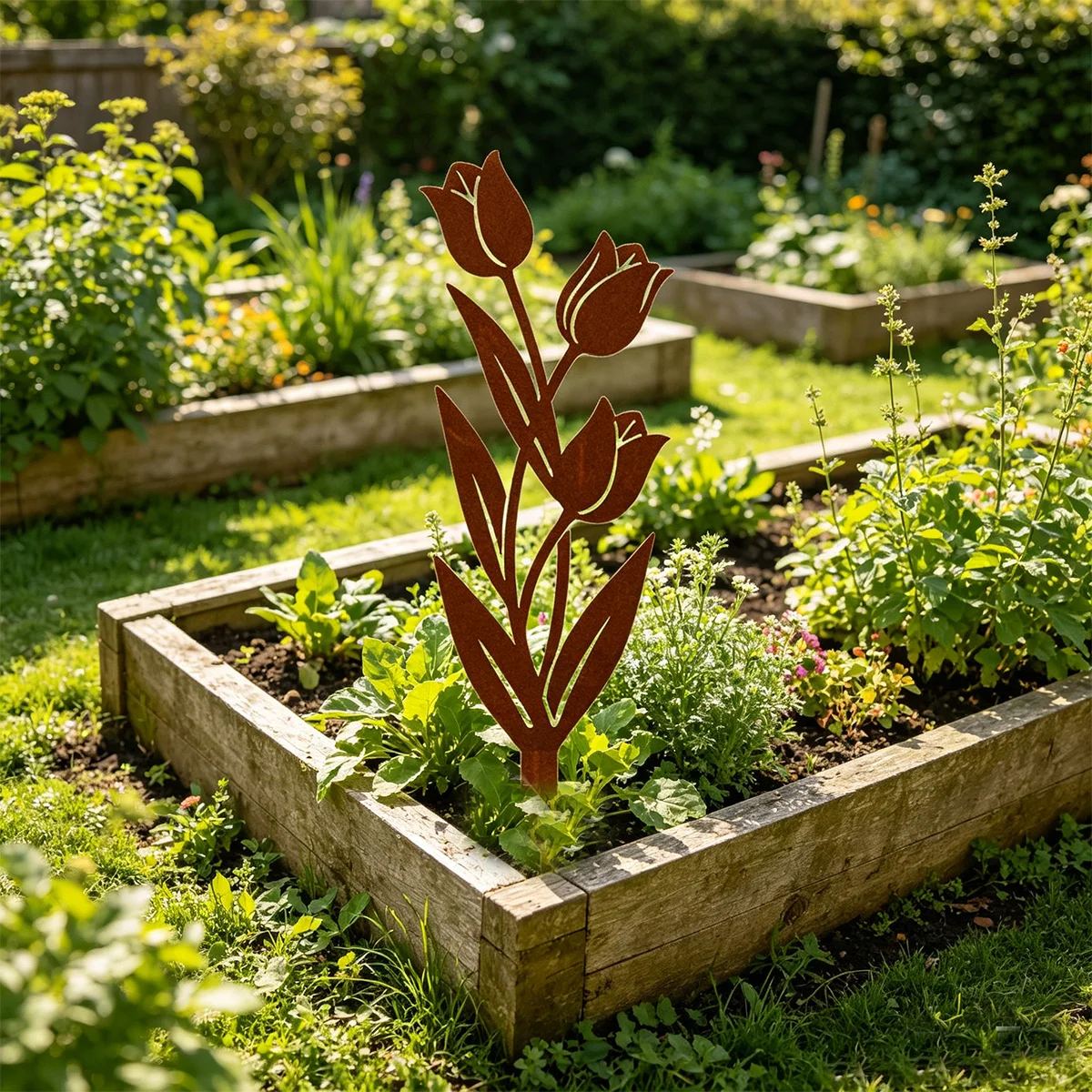 1 piquet décoratif de jardin en fer forgé, style vintage, idéal pour la décoration extérieure de pelouse/jardin/pot/parterre de fleurs, embellissement artistique de jardin.