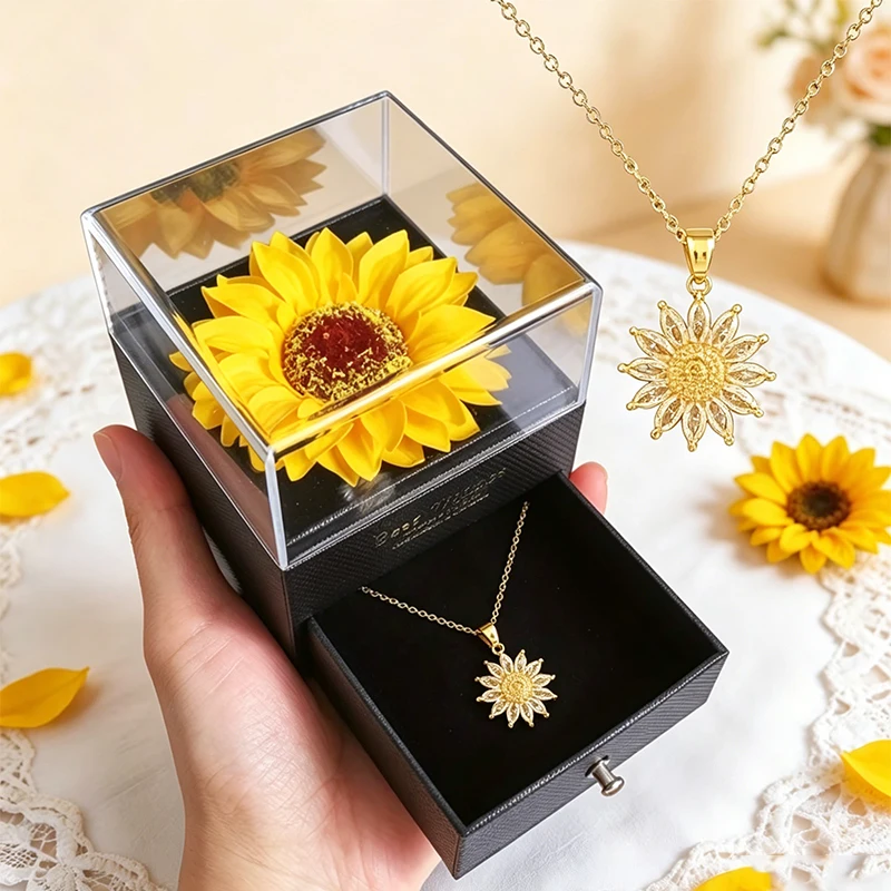 Coffret cadeau tournesol avec collier, idéal comme cadeau pour des amies, cadeau pour la fête des mères, cadeau pour la Saint-Valentin, cadeau d