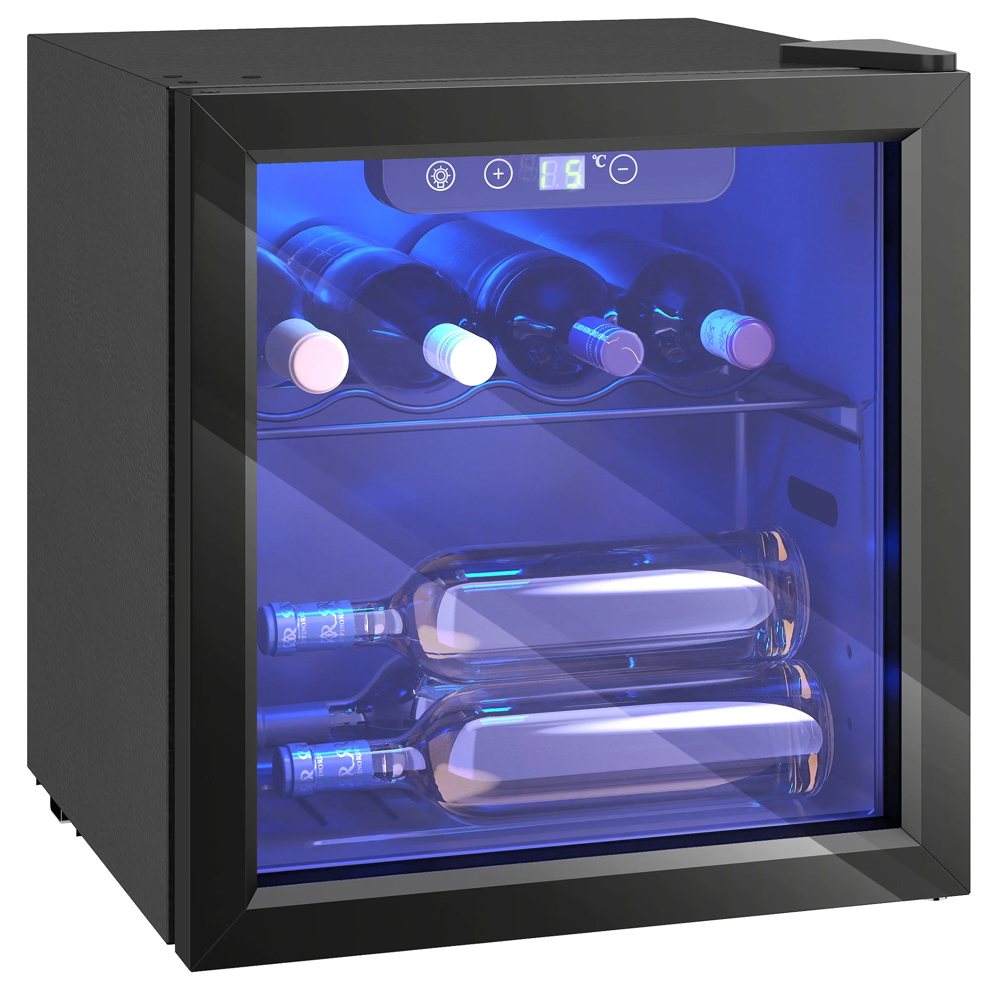 HOMCOM Cave à vin 12 bouteilles 36L, réfrigérateur à vin et boissons avec température réglable 4-16 °C, porte réversible, noir