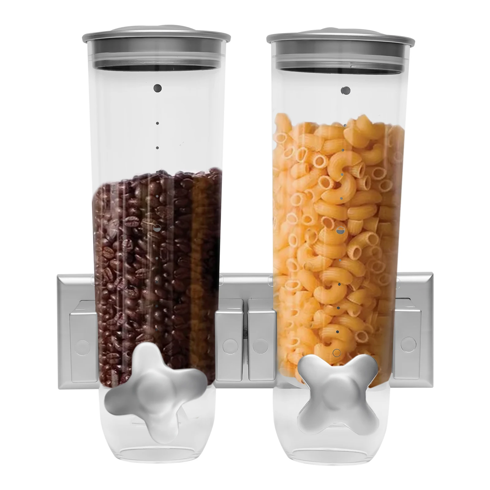 Lot de 2 distributeurs de céréales muraux de 0,79 gallon, corps transparent, joint hermétique en TPR, garde les aliments frais avec tasse graduée, récipient de stockage pour aliments secs, pour riz, céréales, grains, café, noix, aliments pour...