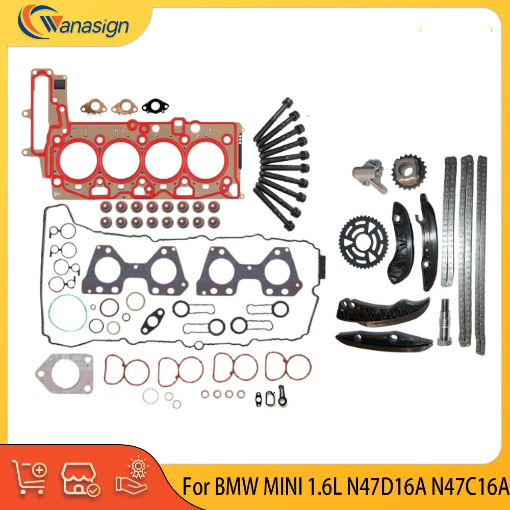 Kit complet de pièces de moteur, jeu de joints, chaîne de distribution, adapté à 1.6 L L4 Diesel N47D16A N47C16A pour BMW 118i MINI Cooper 1,6l HGB9080 HSB8996