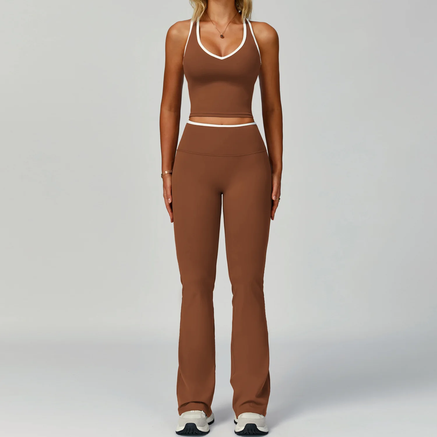 Ensemble de Yoga 2 pièces pour femmes, vêtements de sport, bloc de couleurs, combinaisons de sport, vêtements d'entraînement, vêtements de sport, Legging, soutien-gorge de Fitness, haut à manches longues