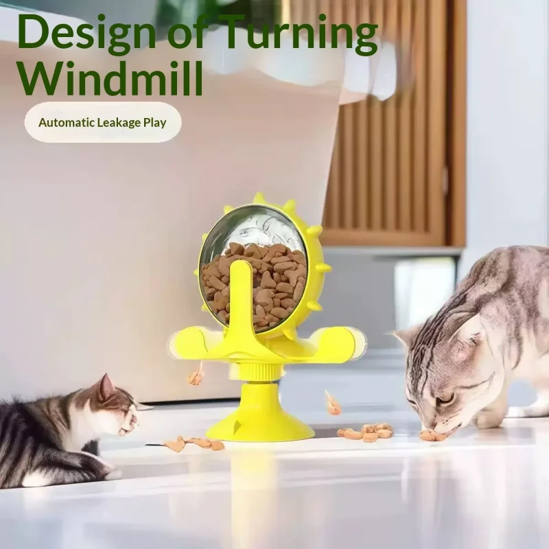 Jouet distributeur de nourriture pour chat, fournitures pour animaux de compagnie, jouet boule distributrice de nourriture, 360 ° dispositif rotatif en forme de moulin à vent pour distribuer de la nourriture aux chats et aux chiens