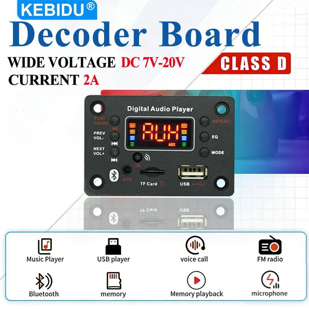 Module décodeur MP3 WMA Bluetooth 5.0 KEBIDU, lecteur MP3 DC12V, USB TF FM, écran couleur, autoradio, lecteur MP3 sans fil pour la maison