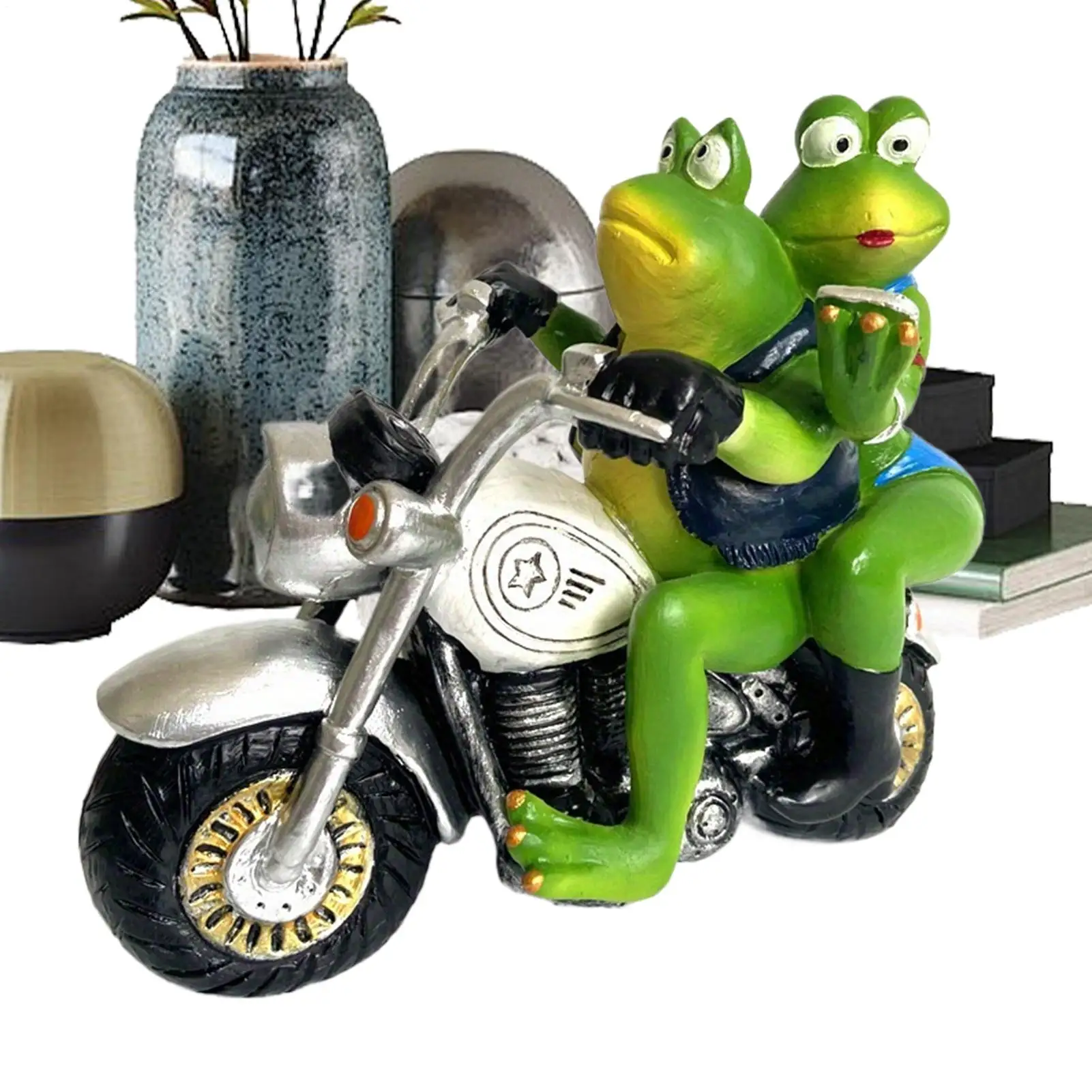 Statues de grenouilles de jardin en résine, couple de grenouilles sur moto, décoration de jardin, ornement artistique de jardin