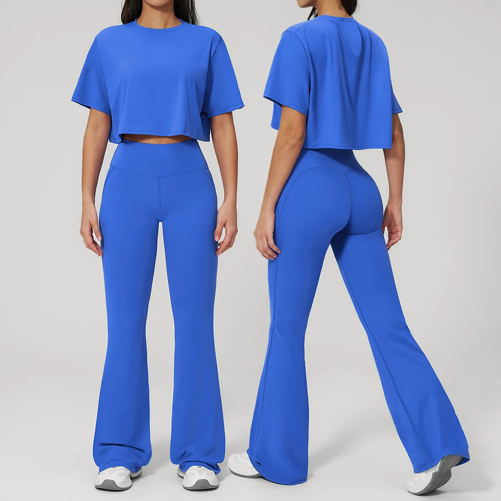 Ensemble de yoga pour femmes 2 pièces, vêtements de sport sans couture, tenue de sport, legging de gym, soutien-gorge de fitness, haut court à manches courtes, ensemble de sport