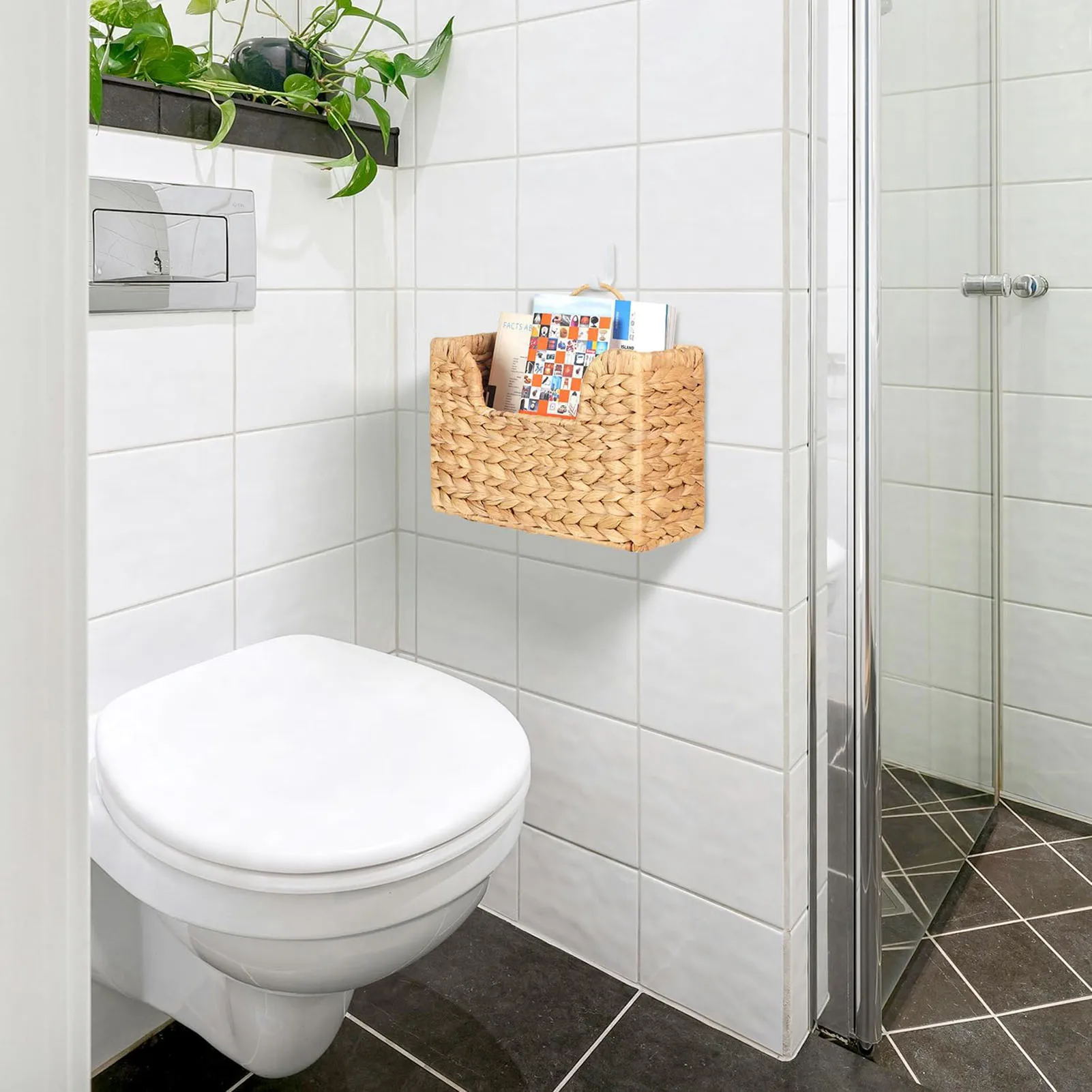 Porte-revues mural tissé rustique, panier de rangement suspendu de grande capacité pour journaux et magazines de courrier, livres et fichiers
