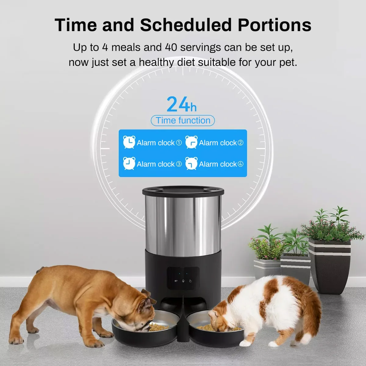 Distributeur automatique de nourriture pour chats Tuya APP, distributeur de nourriture pour animaux de compagnie de 4,5 L avec deux bols en acier inoxydable, distributeur de nourriture sèche pour chats avec alimentatio