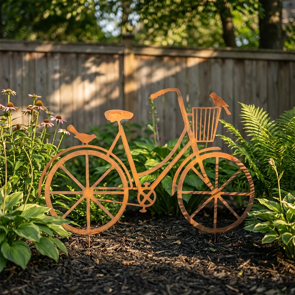1 pièce Décoration de jardin vintage en métal en forme de vélo, Vélo décoratif, Décoration de jardin en forme de vélo rouillé, Cadeau de jardin, Vélo hollandais rustique