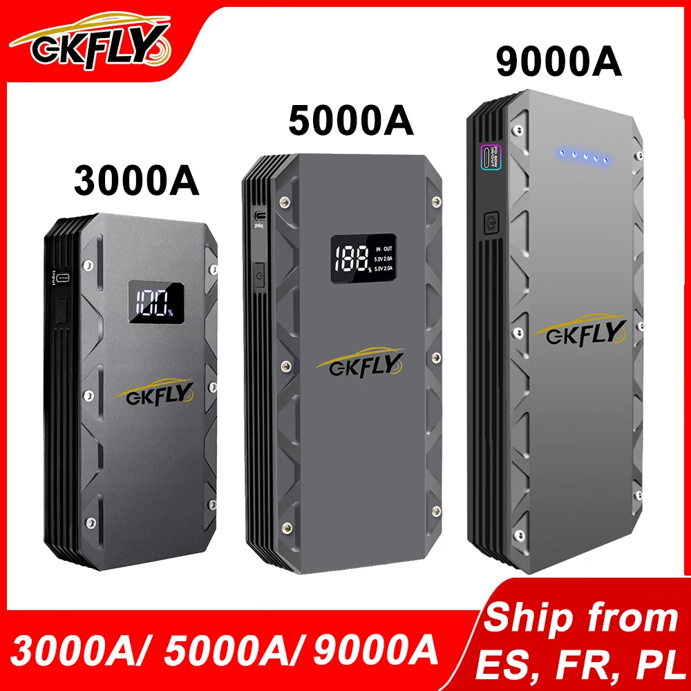 GKFLY démarreur de saut de voiture batterie externe Portable 9000A/5000A/3000A dispositif de démarrage batterie de Booster de voiture pour voiture Diesel Petorl