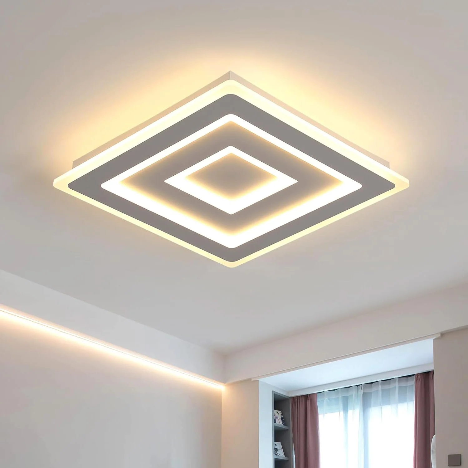 Moderne LED Quadratische Deckenleuchte, 52W Acryl LED Deckenlampe, Warmweiß 3500K für Schlafzimmer, Wohnzimmer, Flur, Badezimmer