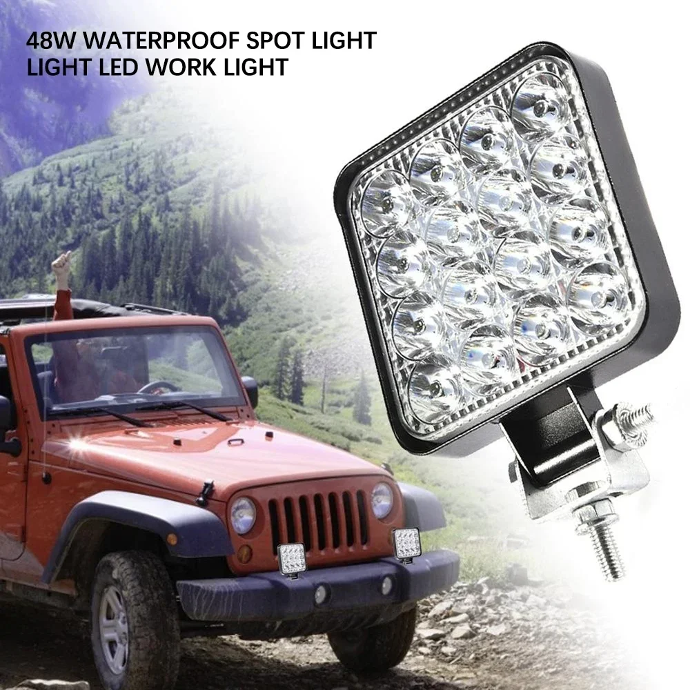 12V Wasserdichte LED-Arbeitsleuchte, quadratischer Scheinwerfer, 48W Arbeitsleuchte, Scheinwerfer für LKW, Offroad-Nachtfahrlicht für