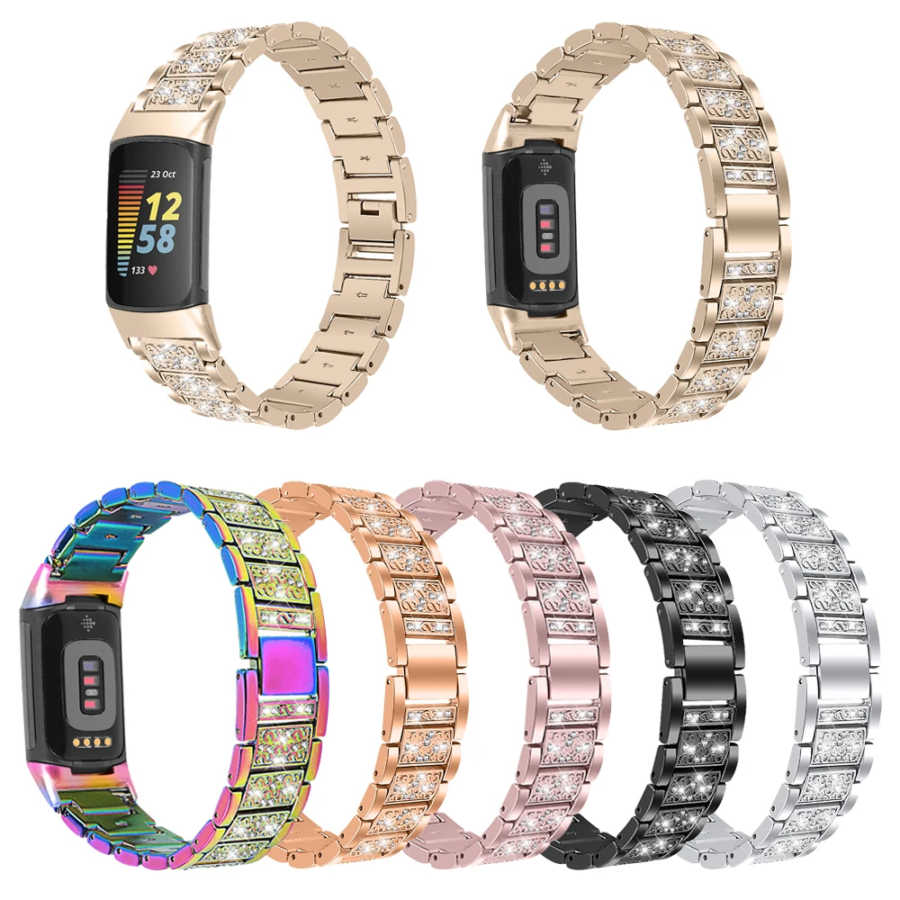 Bling Stainless Steel Band for Fitbit Charge 5 6 Smart Watch Accessories Bracelet Replacement for Fitbit Charge 3 4 Wriststrap